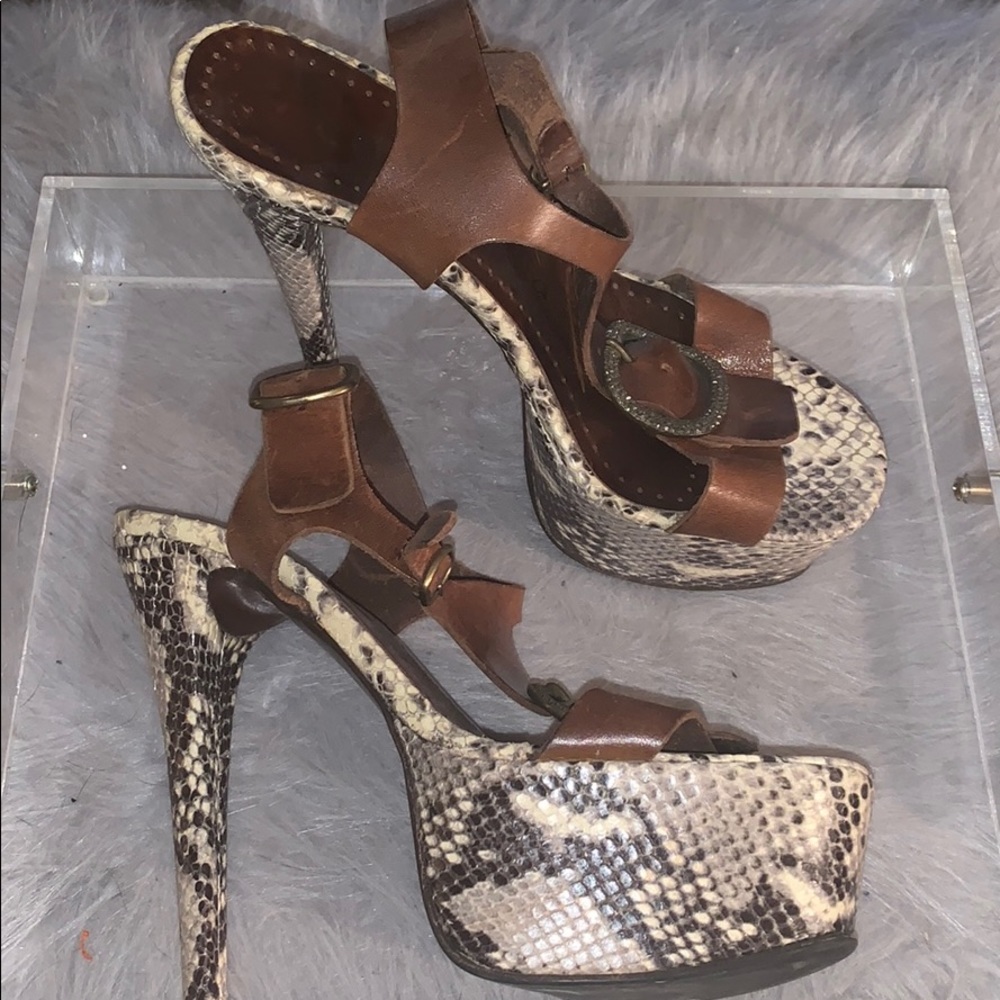 Pedro Garcia Platform Snakeskin Sandals
